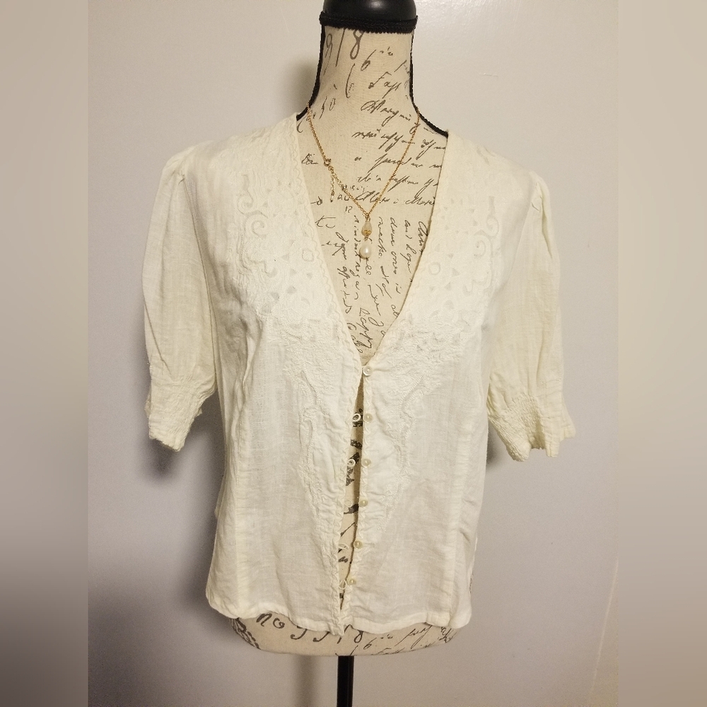 Free People Elegant Embroidered Button-Up Blouse